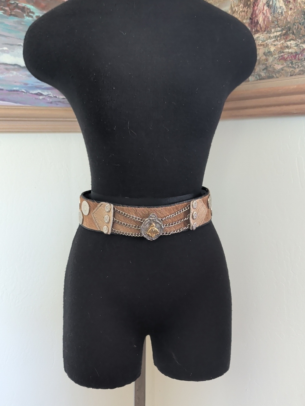 Women’s Tan Chain-Trim Leather Belt